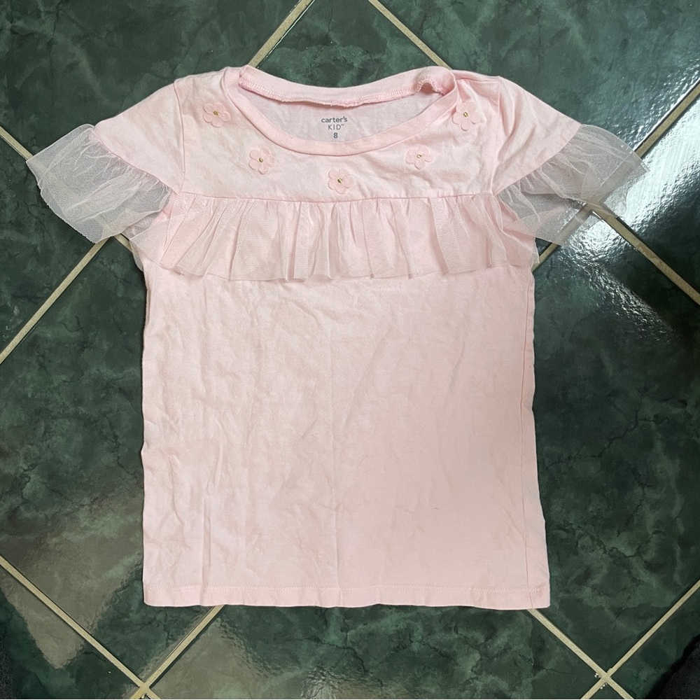 Carter’s Kid Pink Flowers Tee Girls Size 8 Soft Tee